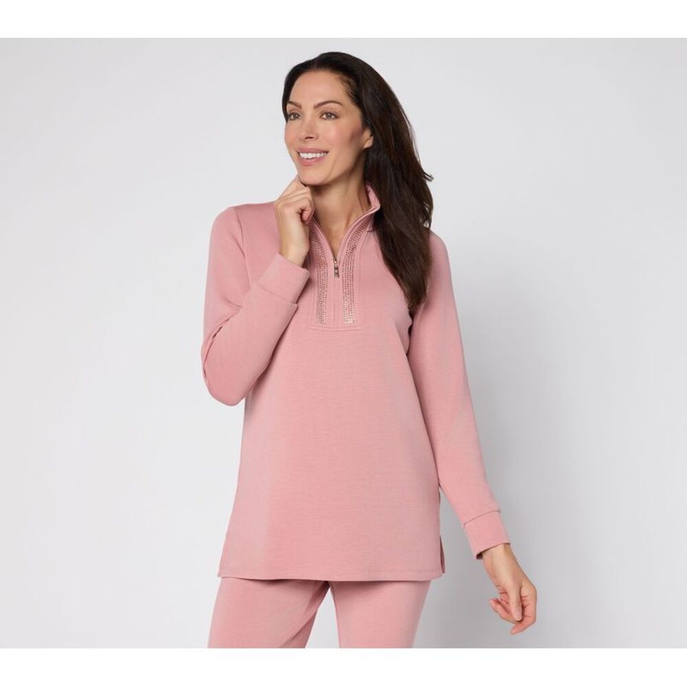 Belle by Kim Gravel Women's Top Plus Sz 1X ScubaLuxe Sparkle Pink A710225